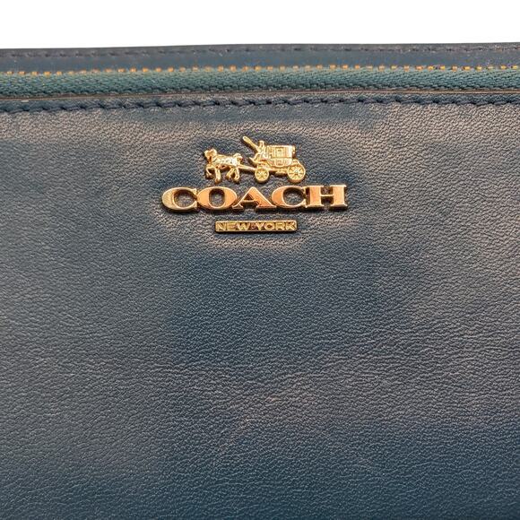 Coach Womens Accordion Zip Wallet Teal Blue Leather Wallet - Picture 3 of 16